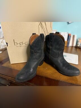 B.O.C. Black Studded Leather Western Ankle Boots